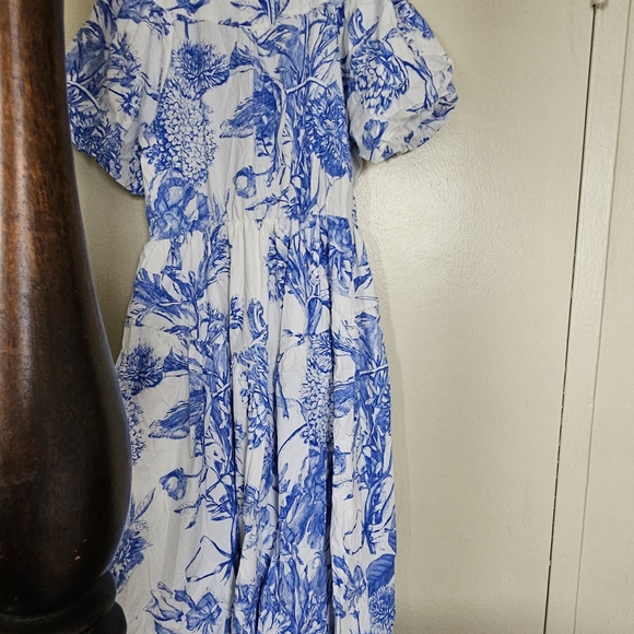 T Tahari Blue and White Floral Midi Dress - Picture 6 of 8